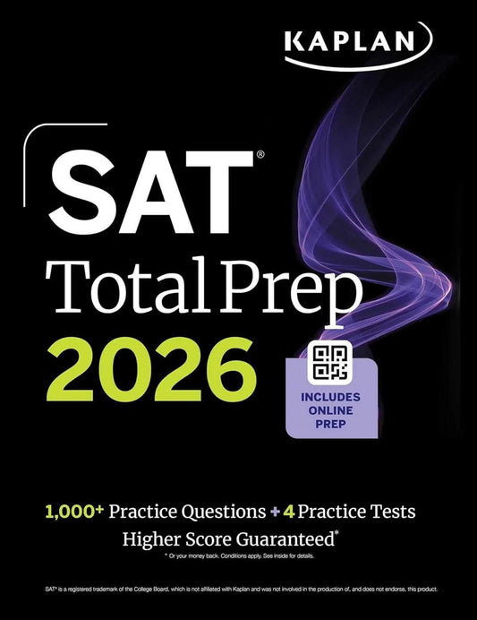 Cover image of SAT Total Prep 2026: Includes 4 Full Length Practice Tests, 1,100+ Practice Questions + 1 Year Access to Online Quizzes and Video Lessons and Tutorials, by Kaplan Test Prep, Paperback